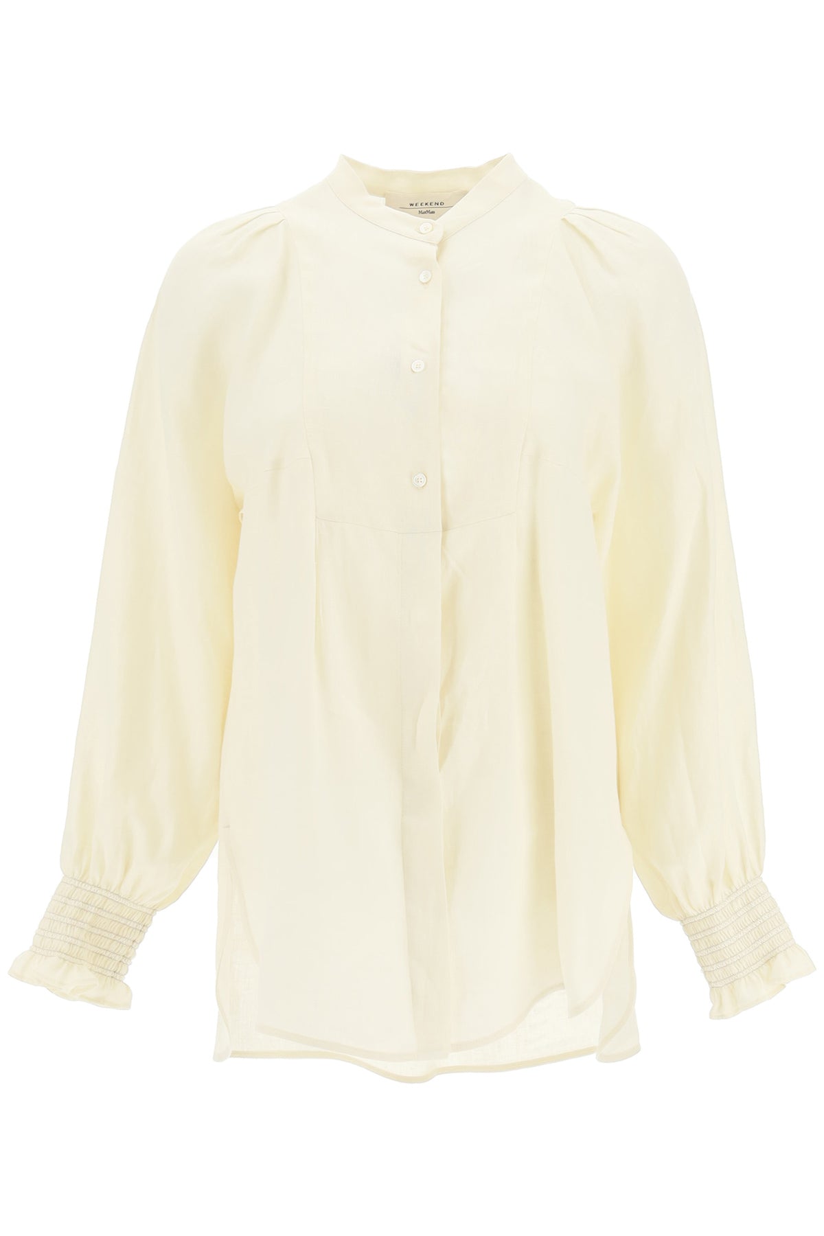 Weekend Max Mara Oversized Linen Shirt With Smocked Cuffs In White ...
