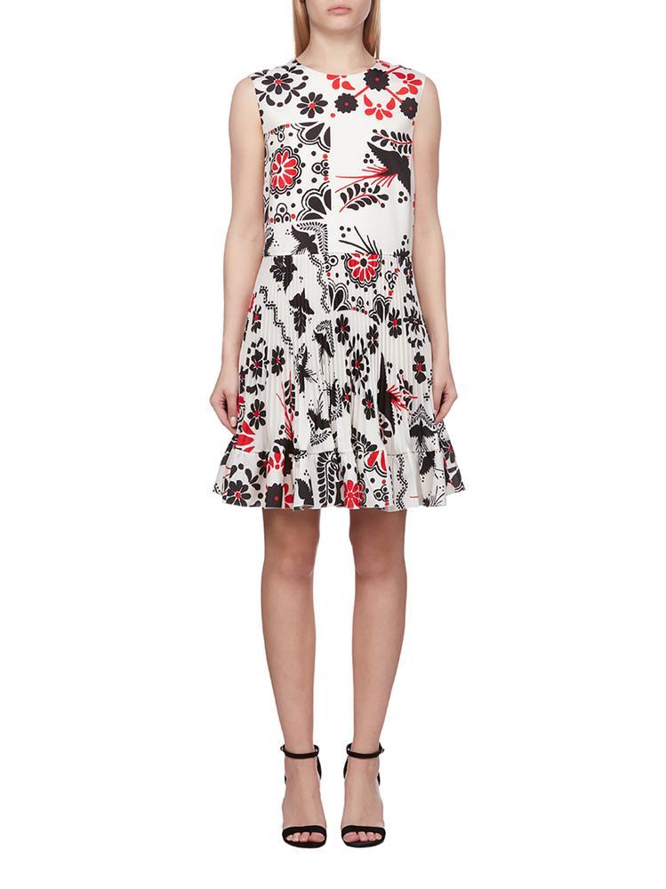 RED VALENTINO RED VALENTINO PRINTED PLEATED SLEEVELESS DRESS