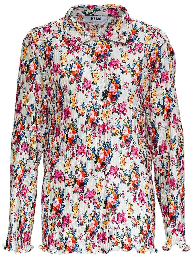 MSGM MSGM PLEATED FLORAL PRINT SHIRT