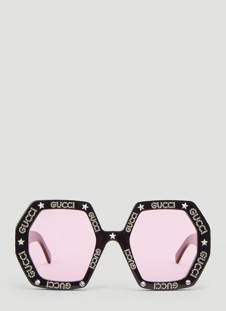 GUCCI GUCCI EYEWEAR EMBELLISHED OVERSIZED SUNGLASSES