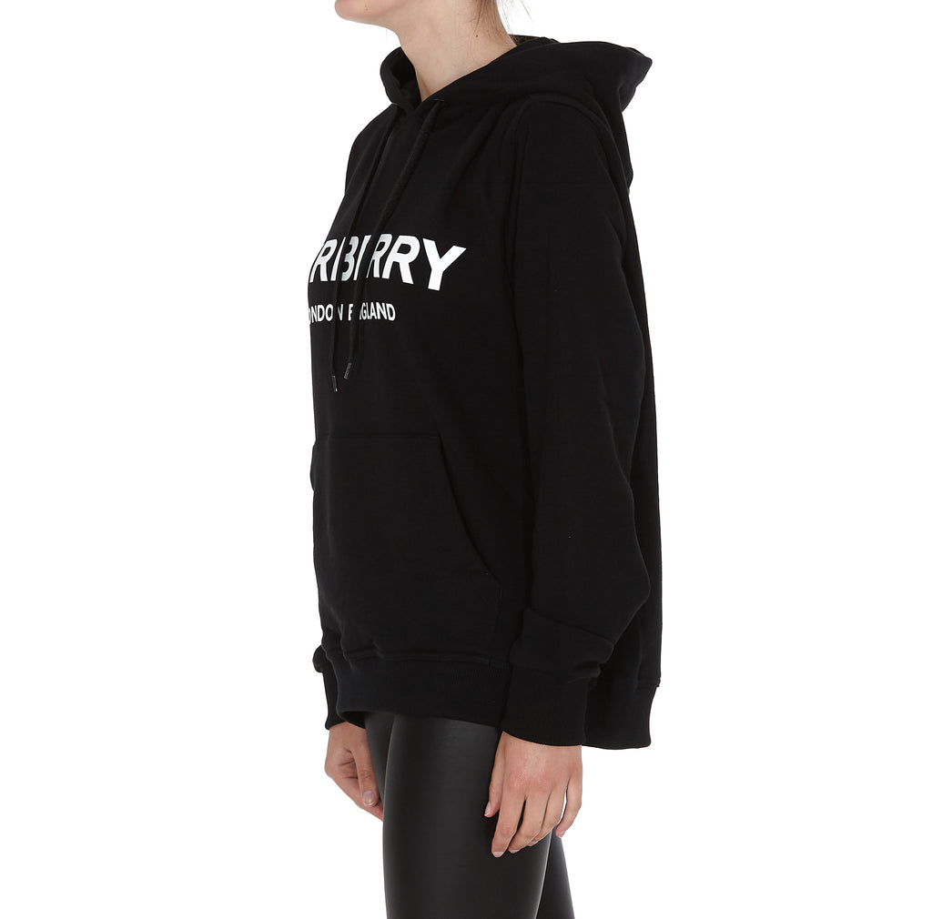 Shop Burberry Logo Print Oversized Hoodie In Black