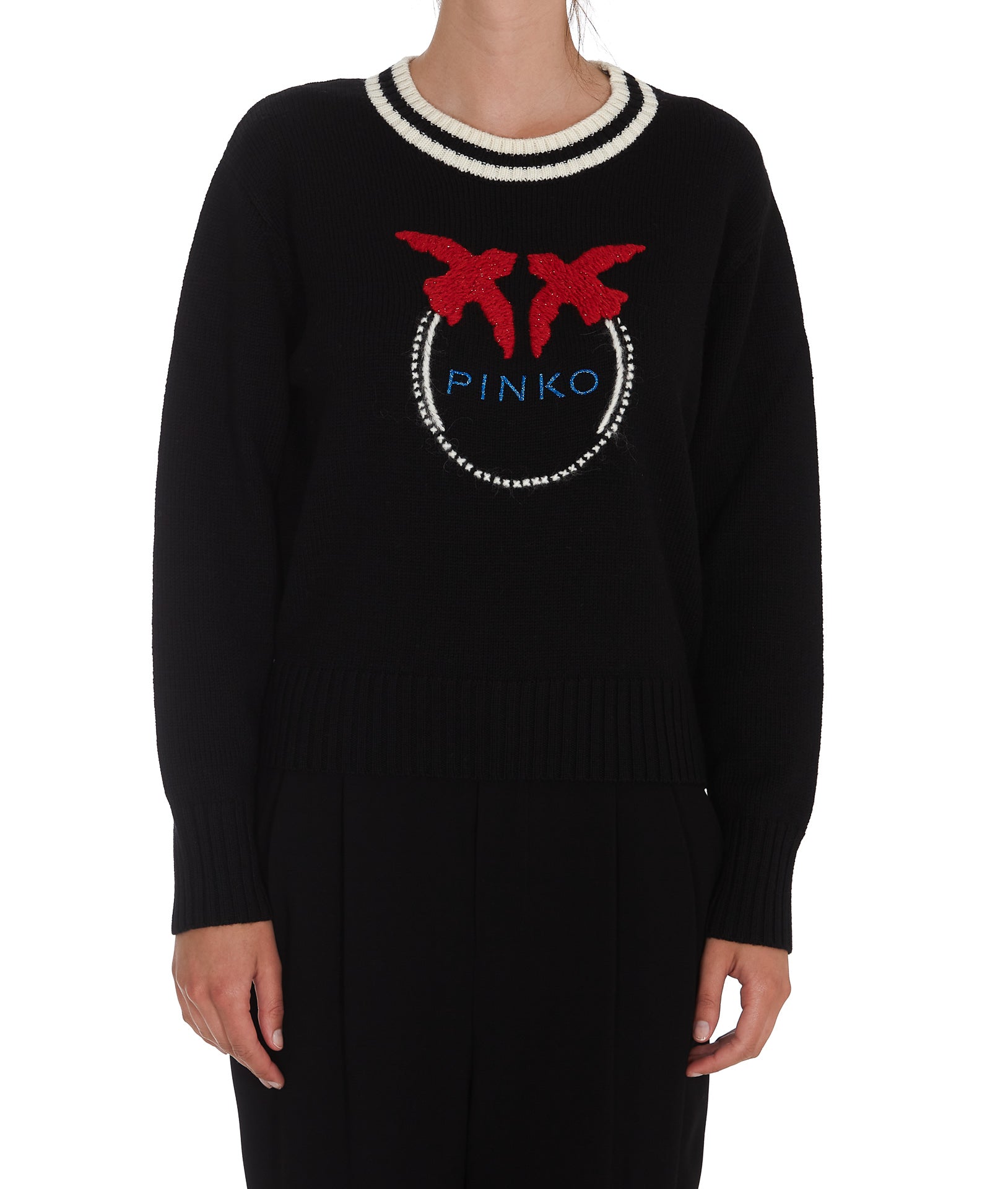 PINKO PINKO LOGO EMBROIDERED CREWNECK JUMPER