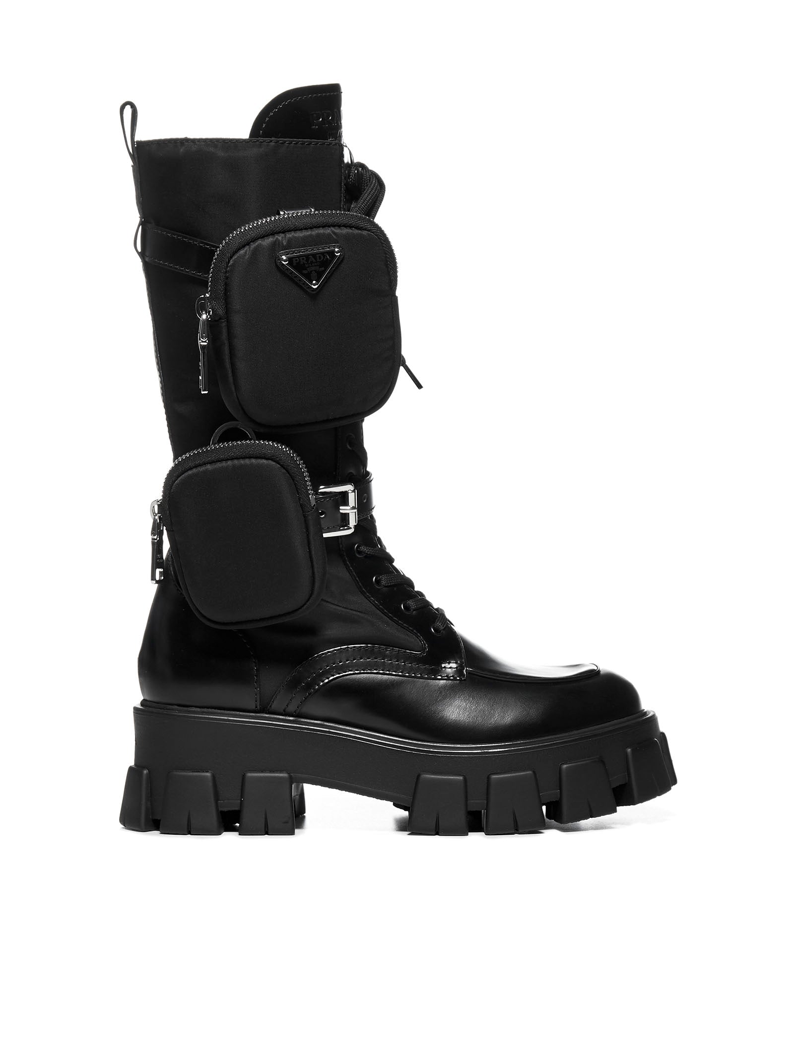 Prada Monolith Detachable Pouch Boots In Black | ModeSens