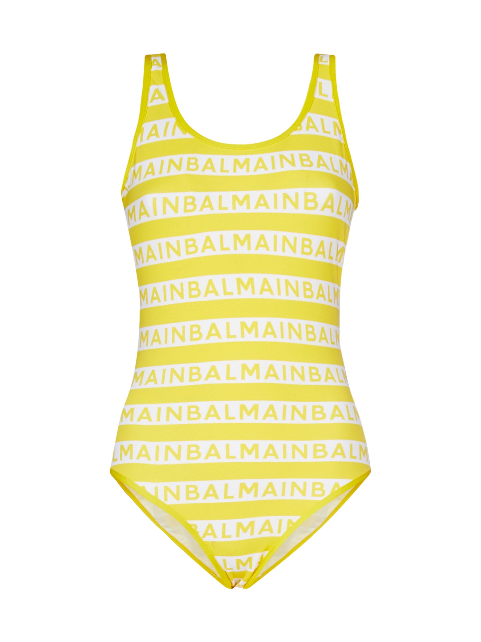 Balmain Logo Print Striped Swimsuit In Multi