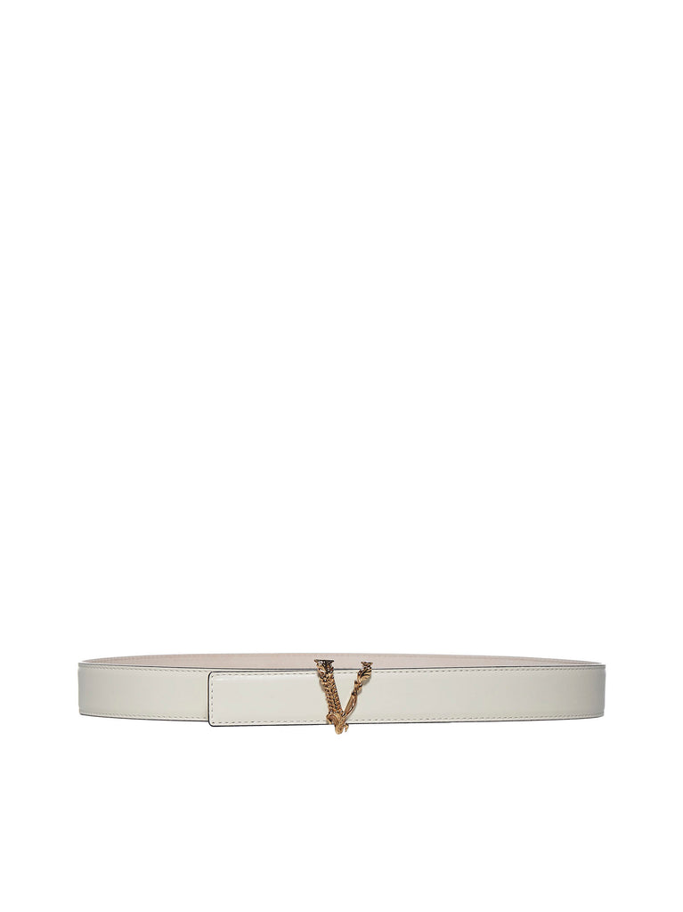 Versace Vitus Barocco V Buckle Belt In White