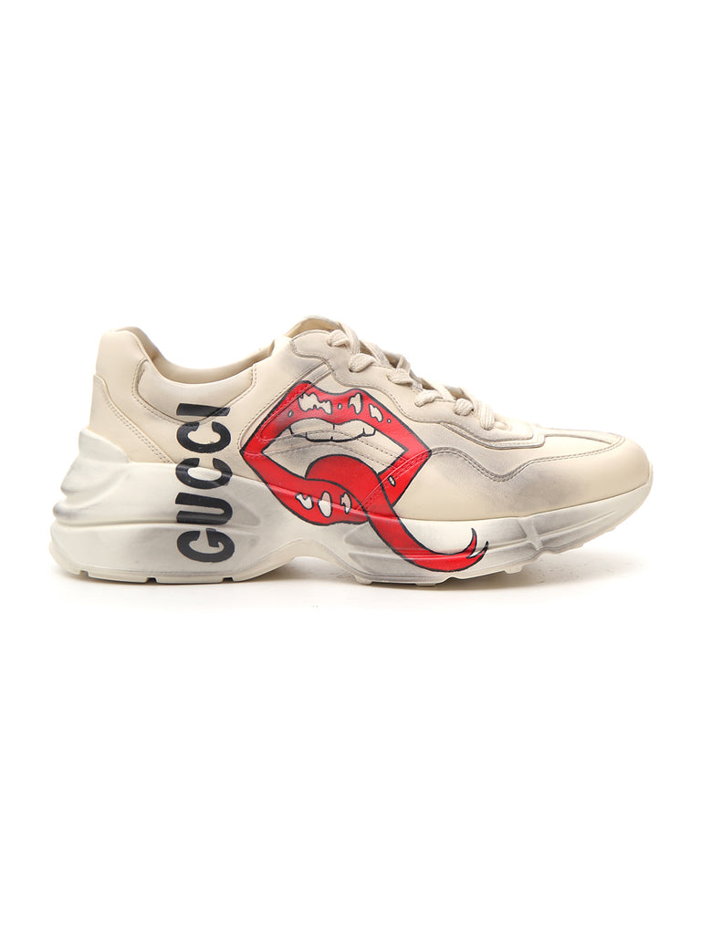 Gucci Rhyton Mouth And Logo-print Leather Trainers In White | ModeSens