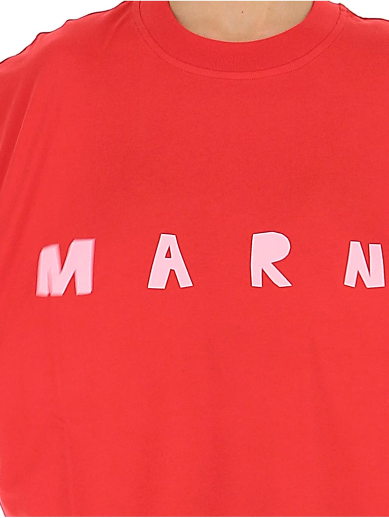 Marni Logo Print Cotton Jersey T-shirt In Red,pink | ModeSens
