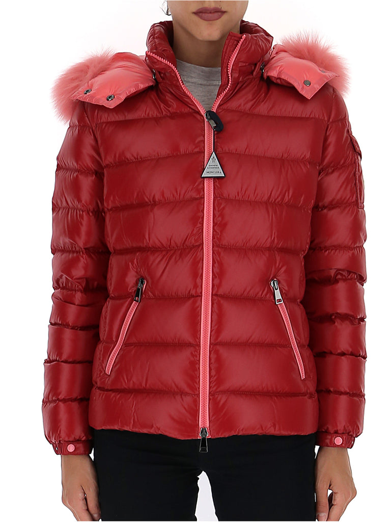 moncler red jacket with fur hood