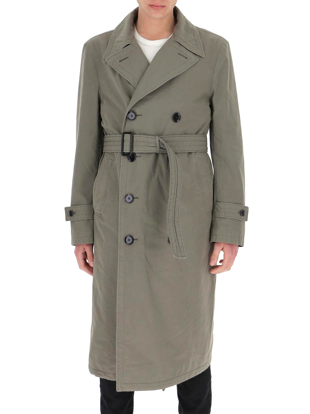 Lemaire Belted Trench Coat In Grey