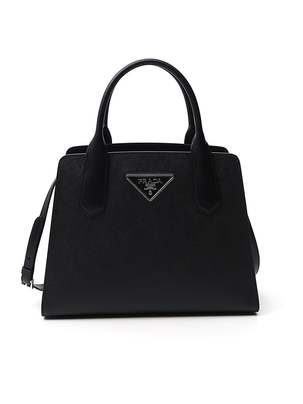 Prada Saffiano Top Handle Bag In Black