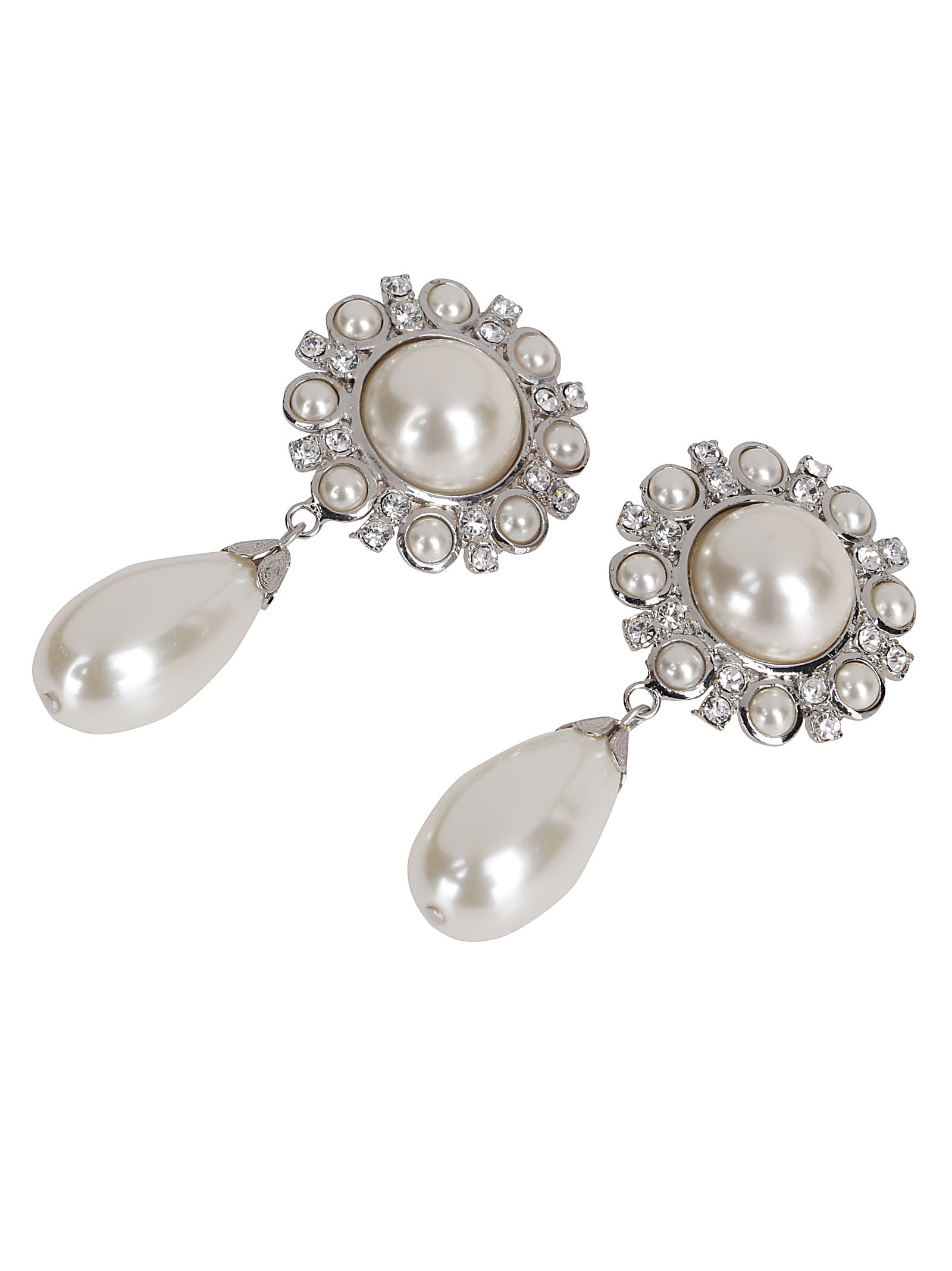Alessandra Rich Alessandra Pearl Embellished Tear Drop Earrings In Silver