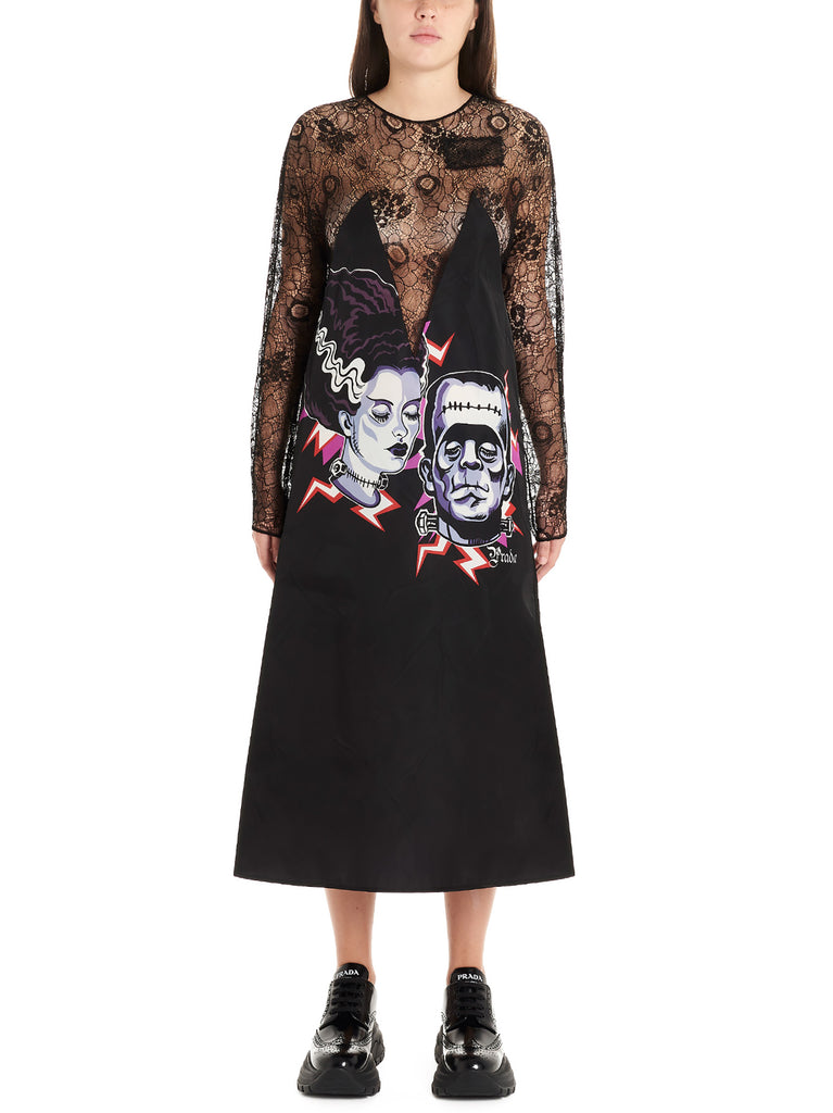 PRADA PRADA FRANKENSTEIN PRINT MIDI DRESS