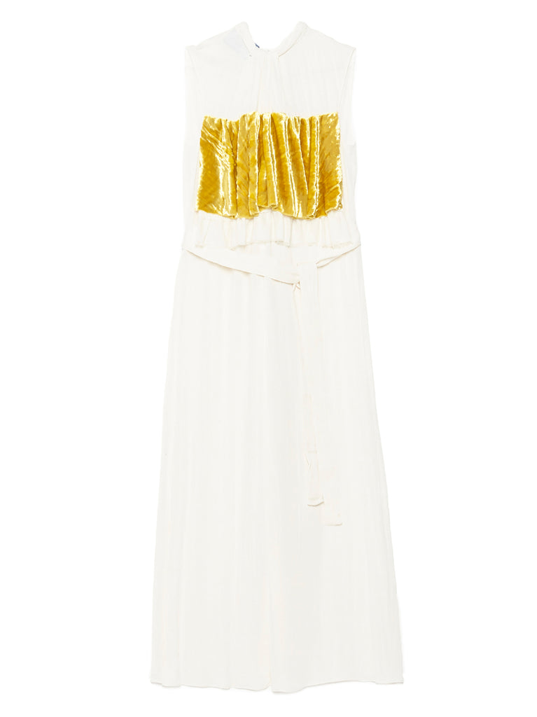 PRADA PRADA VELVET DETAIL PLEATED SLEEVELESS DRESS