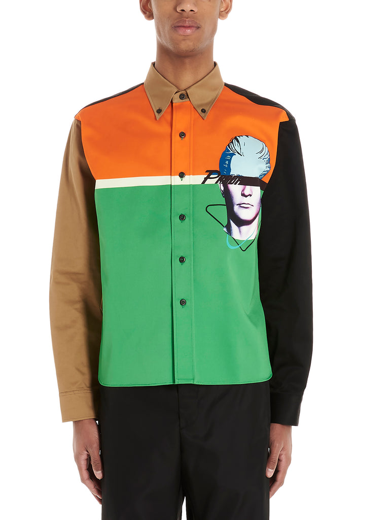 PRADA PRADA COLOUR BLOCK PRINTED SHIRT