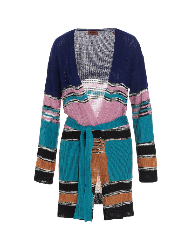 MISSONI MISSONI STRIPED BELTED LONGLINE CARDIGAN