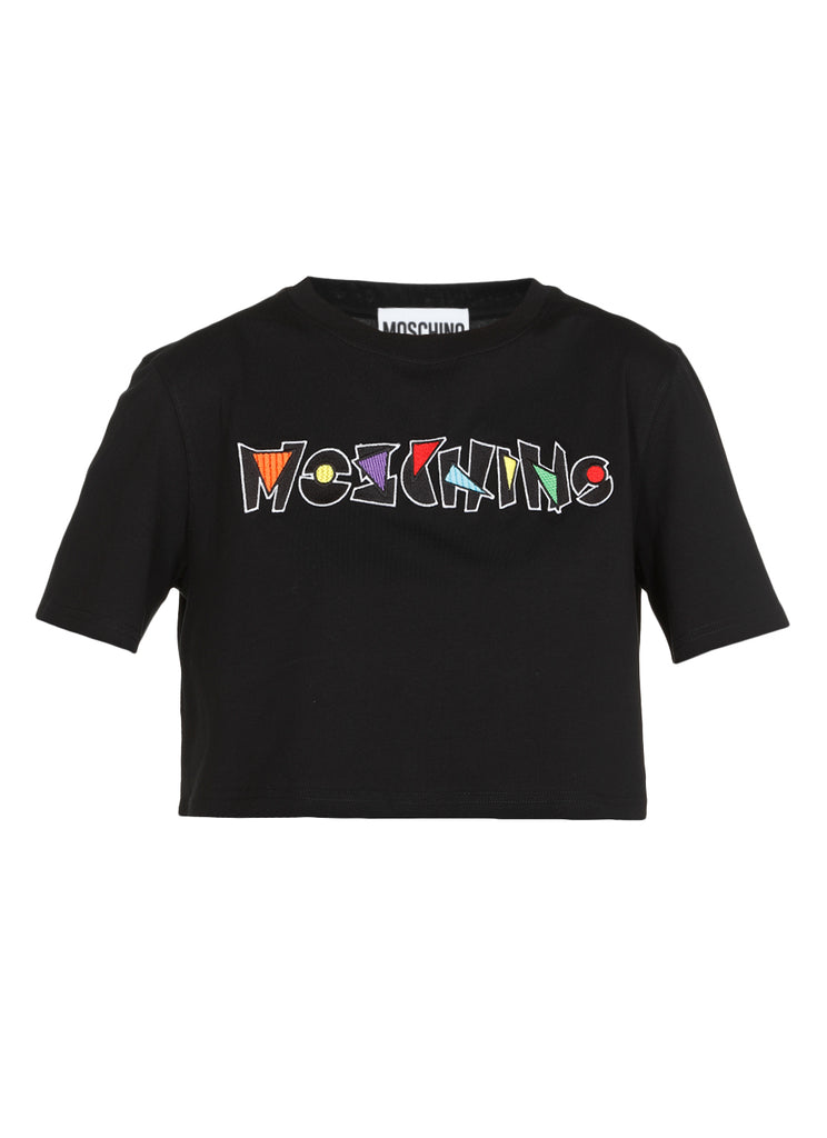 MOSCHINO MOSCHINO GEOMETRIC LOGO PRINT CROPPED T