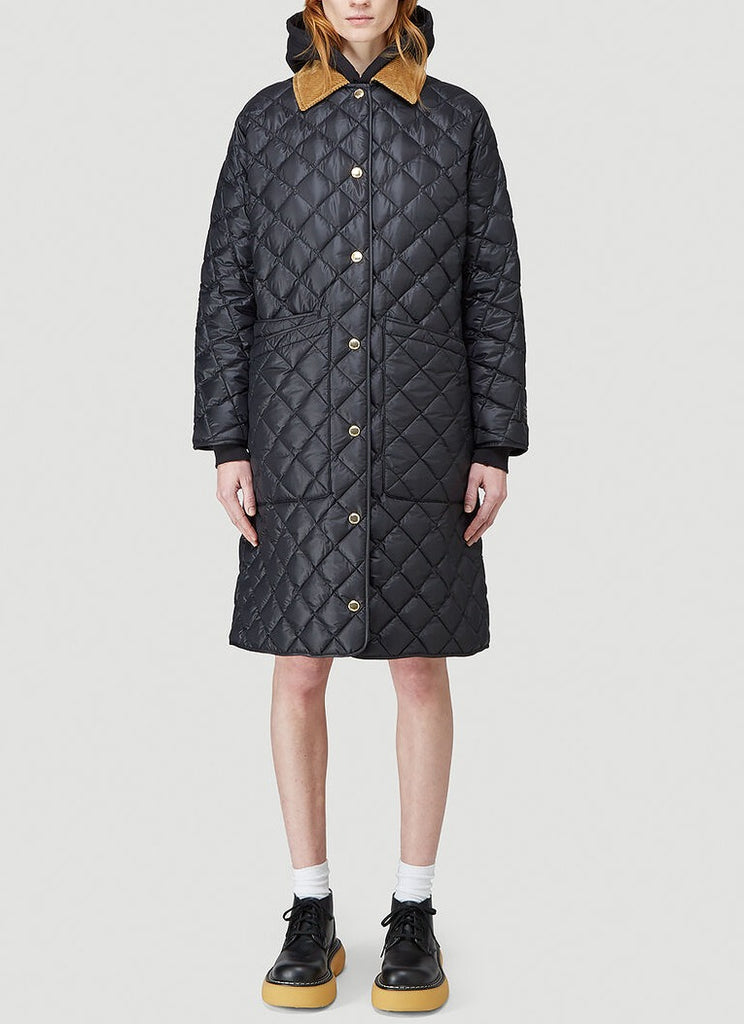 Burberry Corduroy Collar Quilted Car Coat In Black