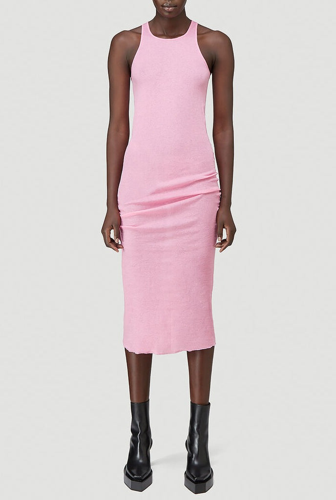 Rick Owens Sleeveless Ribbed Midi Dress In Pink