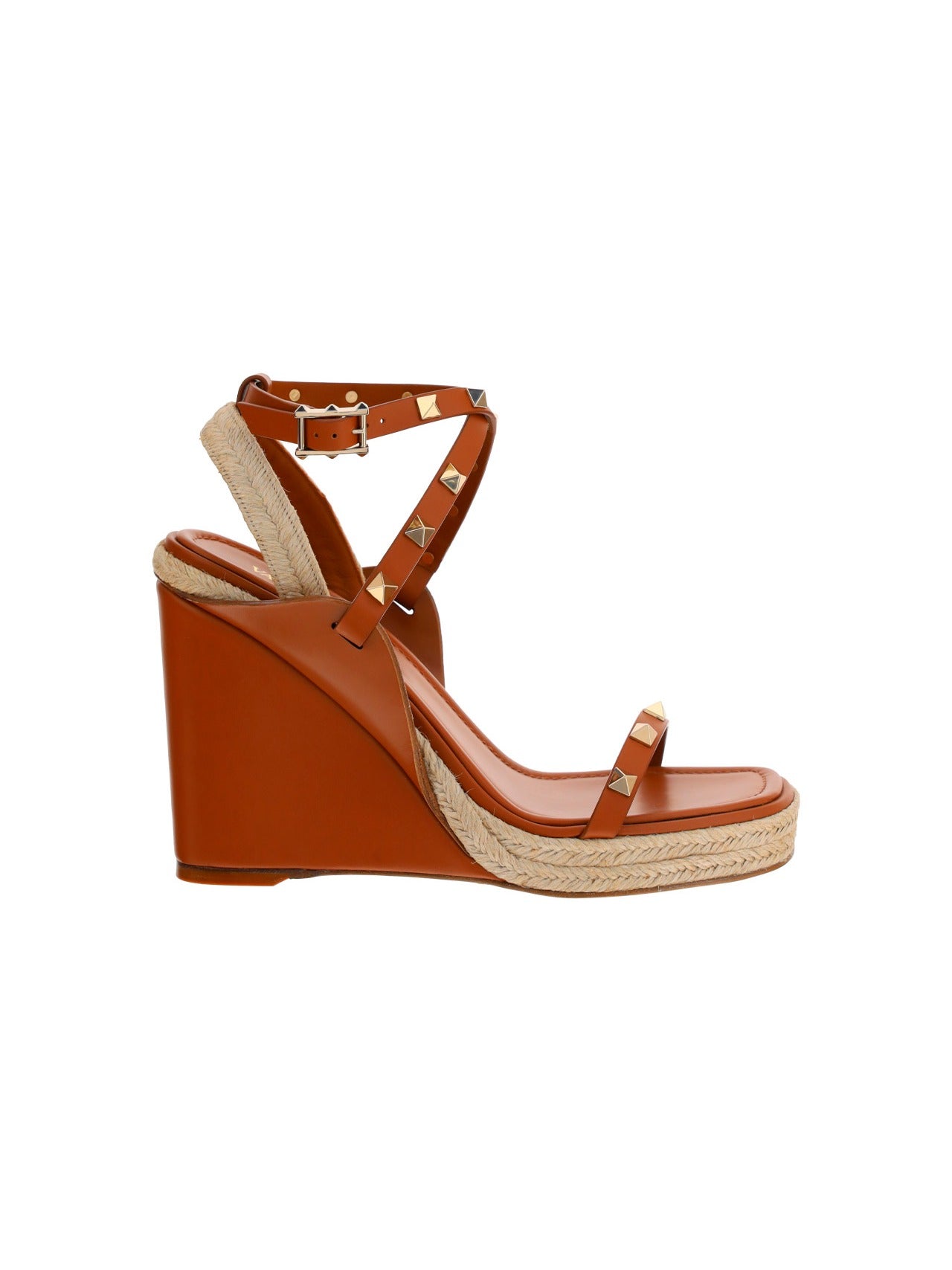 Valentino Garavani Rockstud Wedge Sandals In Brown