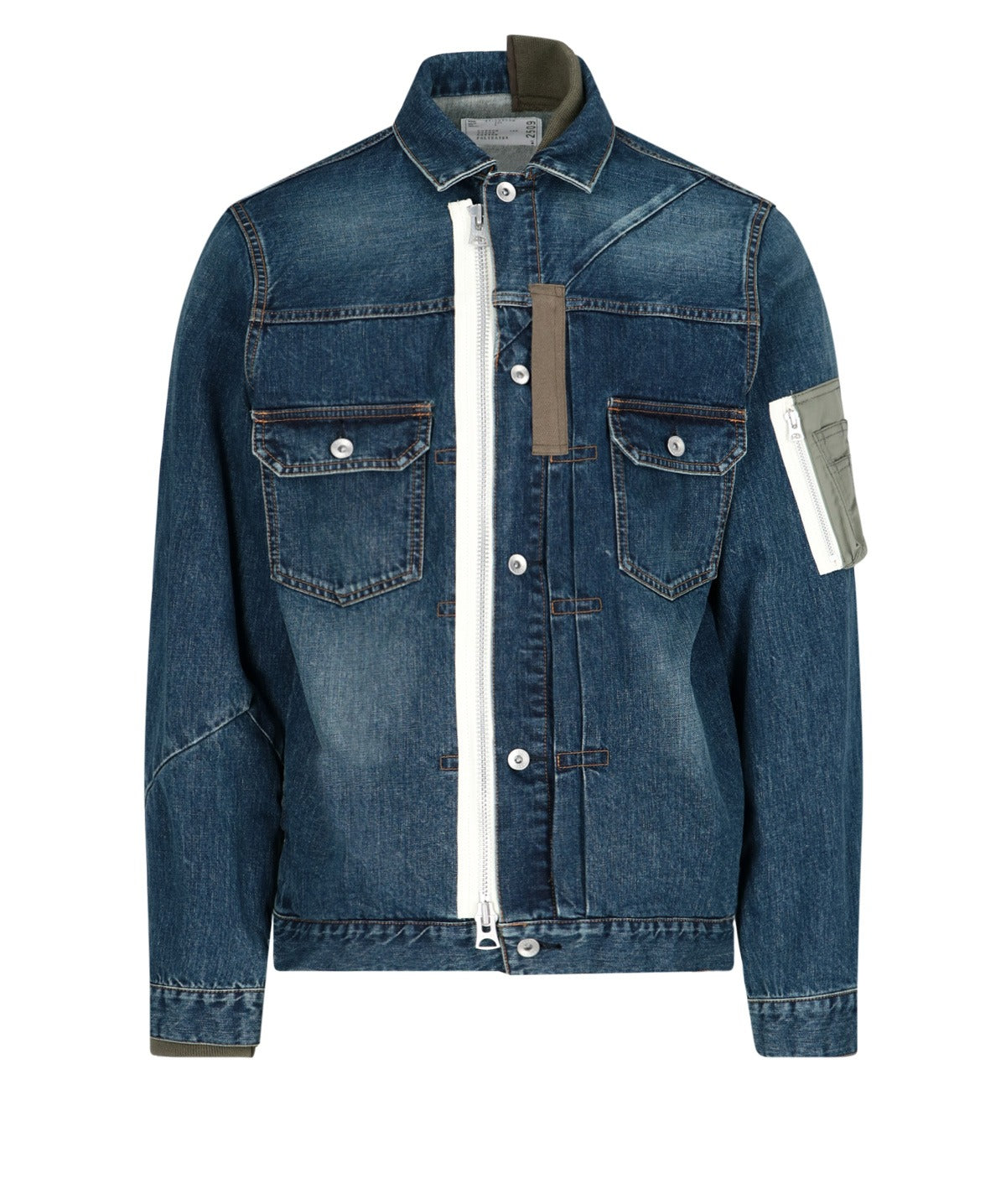 SACAI SACAI LAYERED ZIPPED DENIM JACKET