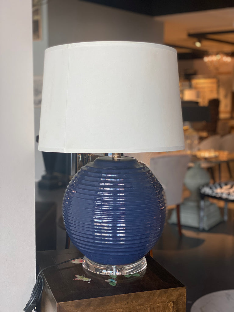 silver and blue table lamp