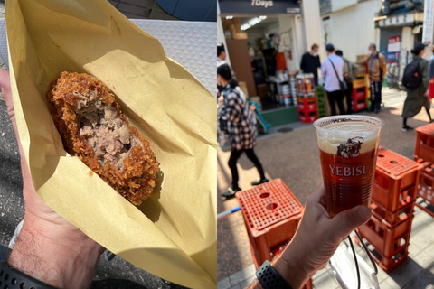 Menchi Katsu and a street beer