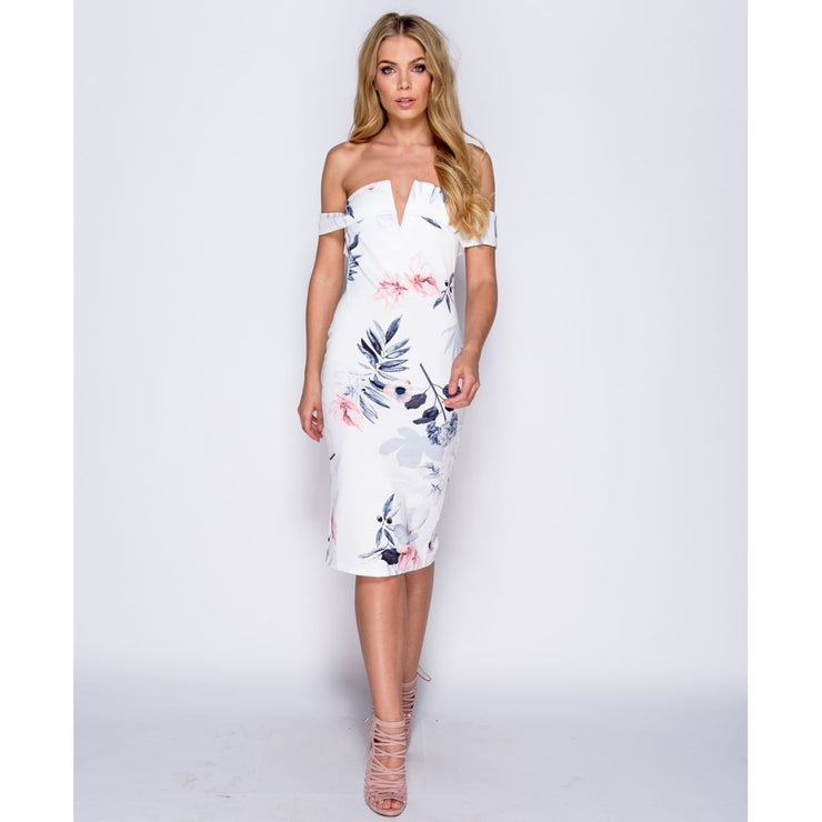 white floral bodycon dress