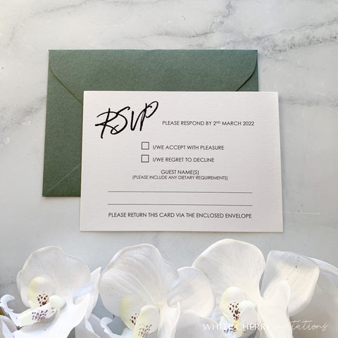 landscape RSVP card with reply envelope