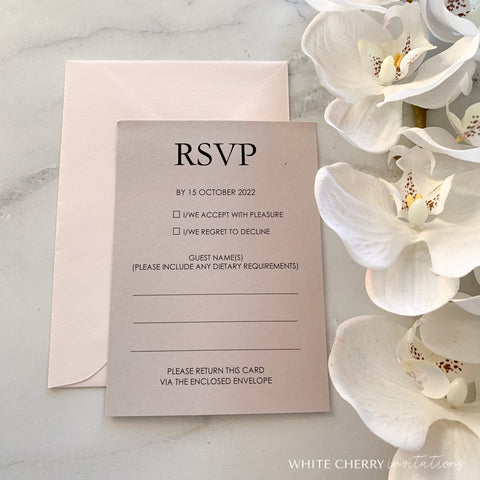 portrait RSVP card with reply envelope
