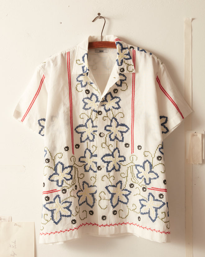 Cornflower Cross Stitch Short Sleeve Shirt – BODE
