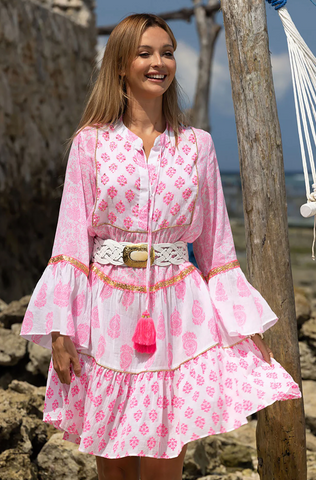 Woman wearing a Miss June dress from Pizazz Boutique