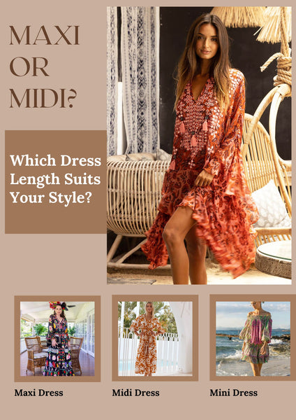 Collage for a blog post asking if maxi or mini suits your style with women wearing different length dresses sold and shipped from Pizazz Boutique Nelson Bay