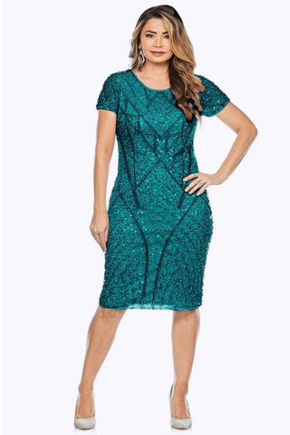 emerald green dress short sleeve to the knee front view