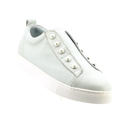 white sneakers with pearls
