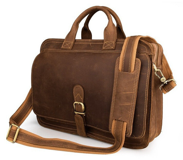 Mens Genuine Leather Briefcase Laptop Tote Bags Shoulder Business Mess – Senger Leather Bag