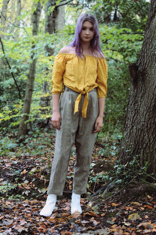 yellow remade reworked crop top vintage ethical sustainable button up