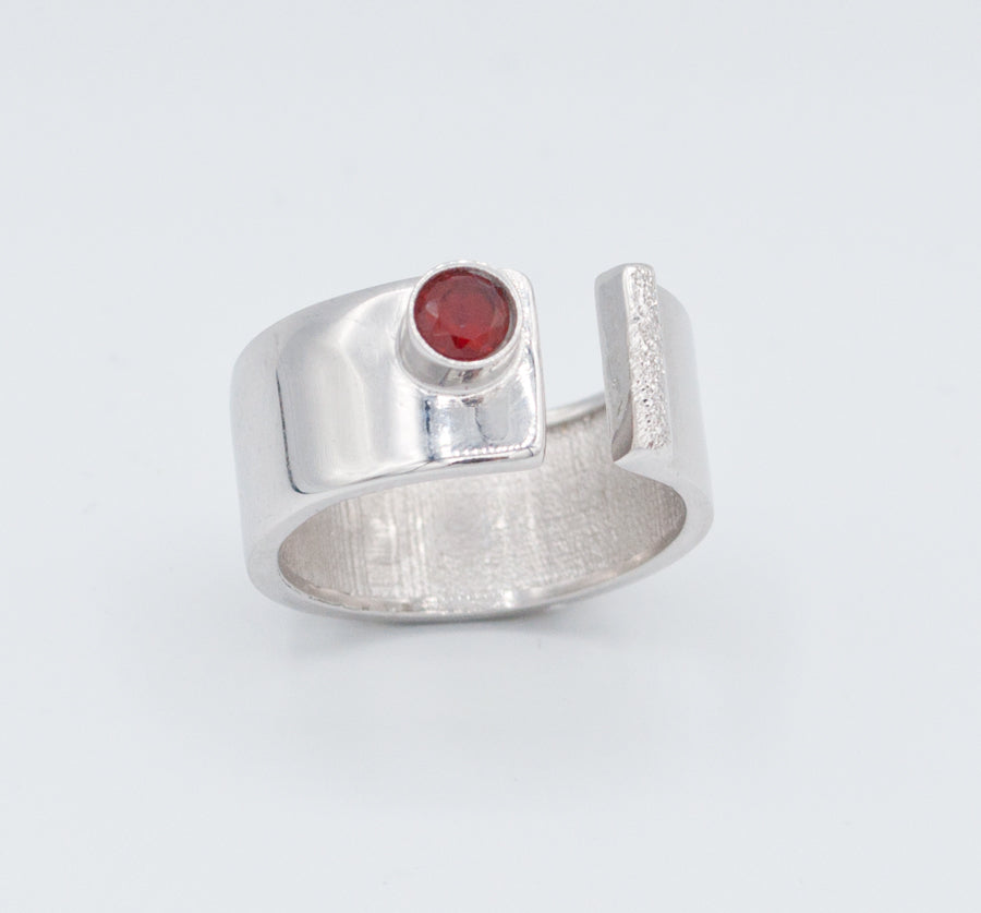 Red garnet silver ring adjustable January birthstone red stone ring ...