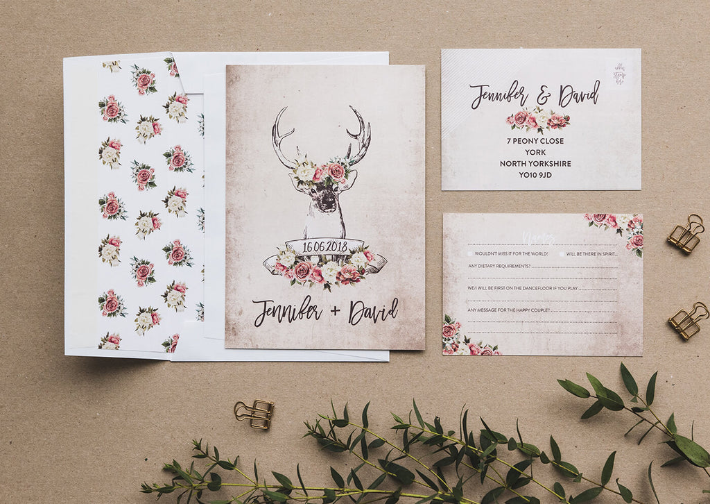 Stag Roses Vintage Wedding Stationery I Am Nat Ltd