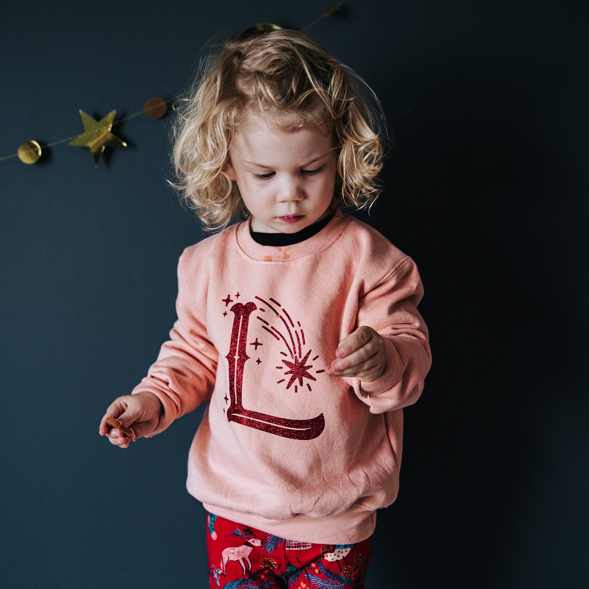 Glitter Stars & Initial Children's Christmas Jumper - I am Nat product image