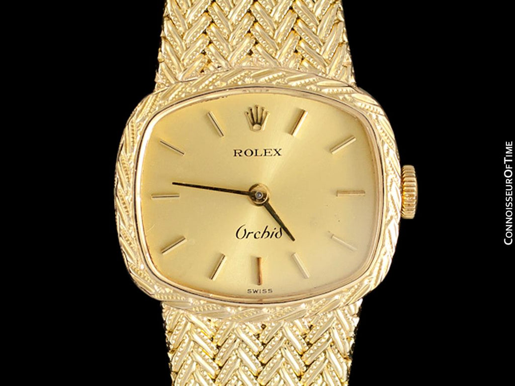 1990s Rolex Orchid Ladies Cellini Style Dress Watch 18k Gold Connoisseur Of Time