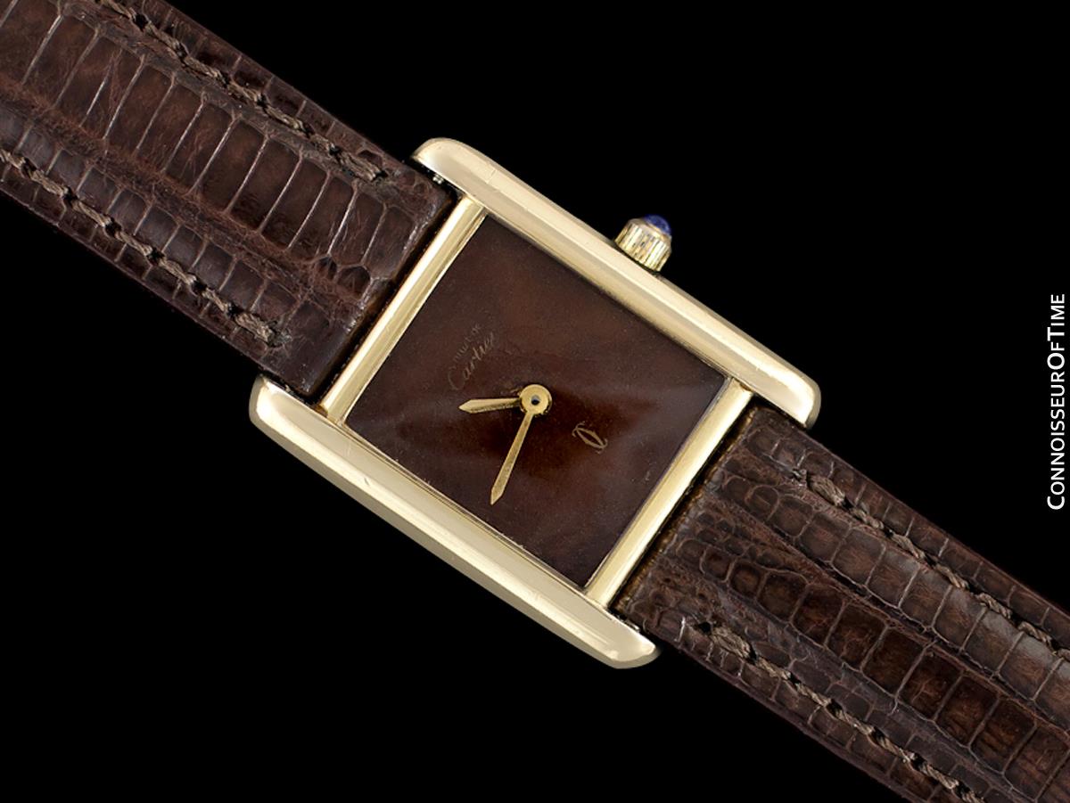 Tank must watch Cartier Brown in Gold plated - 21216191