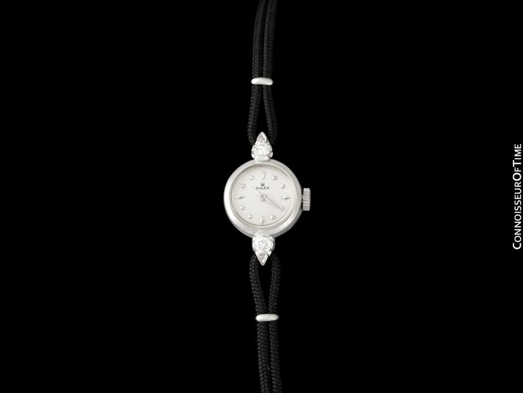 1955 Rolex Vintage Ladies Dress Watch, Silver Dial - 14K White Gold ...