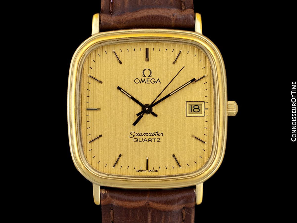 1980's Omega Seamaster Vintage Mens Quartz Watch with Date - 18K Gold ...