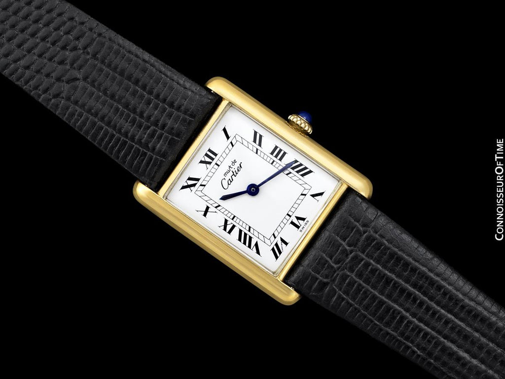cartier vermeil 18k gold mens vintage watch