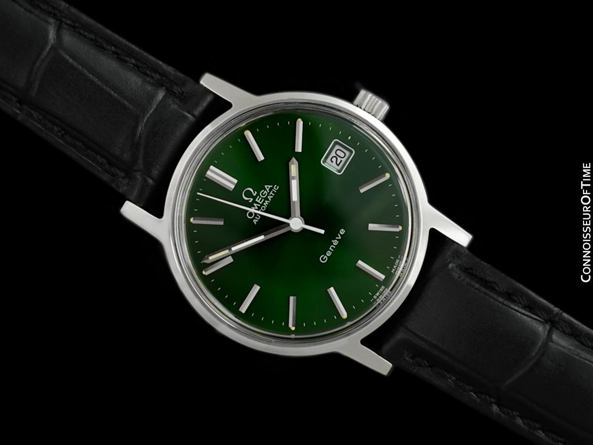 1973 Omega Geneve Vintage Mens Automatic Watch with Emerald Green