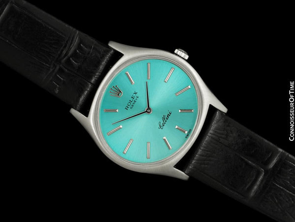 1971 Rolex Cellini Vintage Mens Handwound TV Watch with Tiffany Blue Dial, Ref. 3806 - 18K White Gold