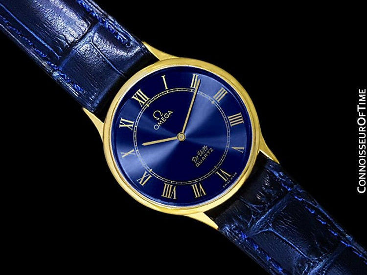 Omega De Ville Vintage Mens Midsize Thin Quartz Dress Watch with Blue ...