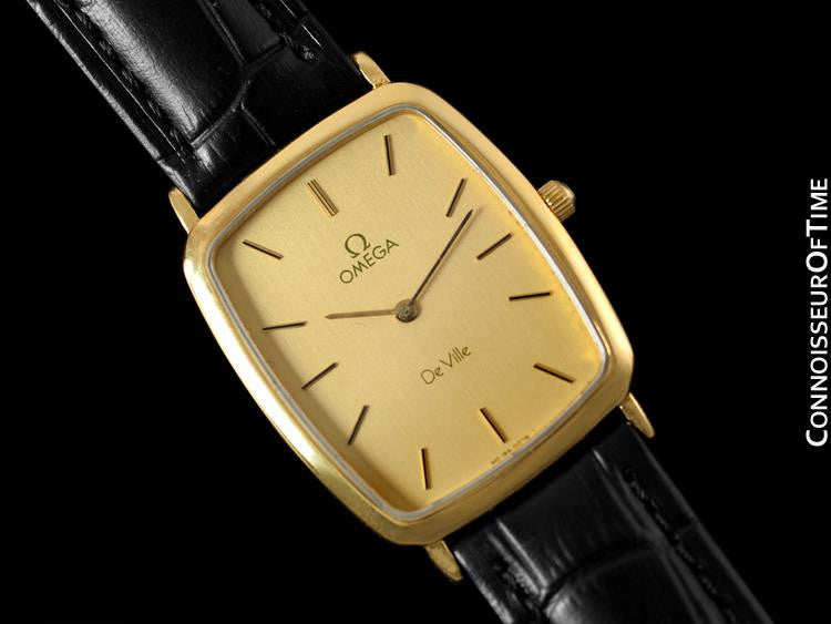 1980's Omega De Ville Vintage Mens Ultra Thin Dress Watch - 18K Gold P ...