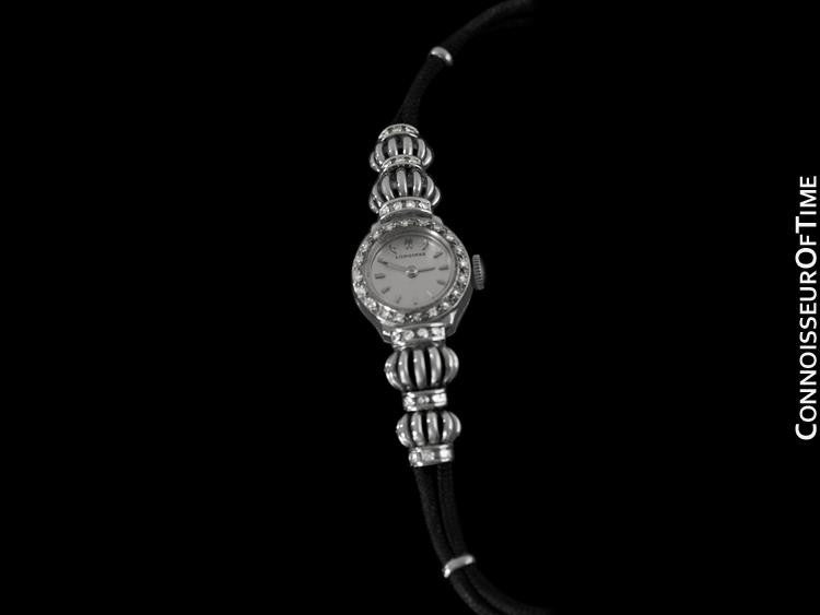1952 Longines Vintage Ladies Dress Watch - 14K White Gold & Diamonds ...