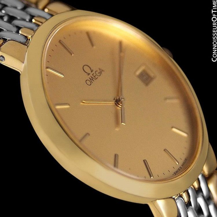 Omega DeVille Mens Midsize Dress Watch 18K Gold Plated & Stainless S